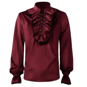 Средневековые готические мужские бархатные рубашки, осенняя велюровая рубашка в стиле ретро со шнуровкой, косплей-вечеринка, сценический костюм Принца, мужская блузка