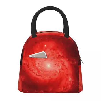 Сумка для ланча Red Spiral Galaxy с ретро-принтом Kawaii Lunch Box, школьные портативные термосумки, сумки-тоут, сумка-холодильник с принтом