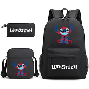Сумка из трех предметов Disney Stitch, рюкзак для отдыха, уличные рюкзаки с принтом для мальчиков и девочек, удобные и практичные подарки для детей