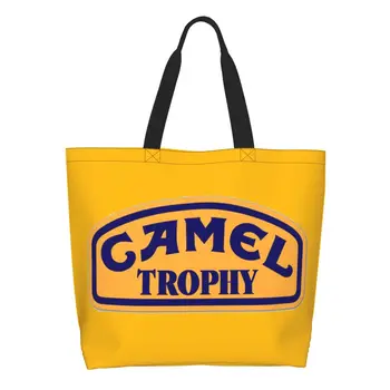 Сумки-тоут с логотипом Kawaii Camel Trophy для покупок из многоразового холста, сумка для покупок через плечо для бакалейщиков