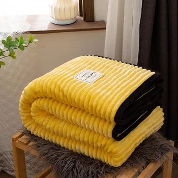 Супер Мягкие фланелевые зимние одеяла для кроватей, Однотонный полосатый чехол для дивана, покрывало, теплые желтые одеяла для украшения дивана