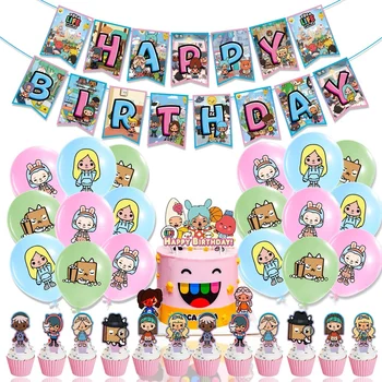 Тема Toca Life World Украшения для дня рождения, Баннеры, воздушные шары, Топпер для торта для мальчиков и девочек, украшения для детских подарков, принадлежности для вечеринок