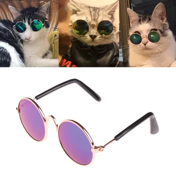 Товары для домашних животных Милые винтажные круглые солнцезащитные очки для кошек, отражающие очки для маленьких собак и кошек, фотографии домашних животных