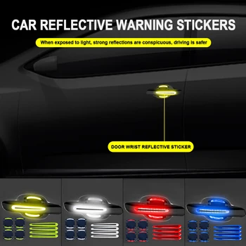 Универсальная наклейка на дверную ручку автомобиля из 3D углеродного волокна, краска для дверной ручки автомобиля, Наклейка для защиты от царапин, Светоотражающая полоса для безопасности автомобиля
