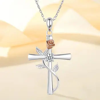 Уникальное женское ожерелье, хорошо продуманная Удобная одежда, посеребренное ожерелье с розами в форме креста, украшенное стразами