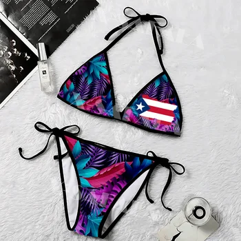 Флаг Северной Америки Пуэрто-Рико, 3D принт в тропическом стиле для женщин, комплект микро бикини, Летняя пляжная одежда, сексуальные пляжные купальники