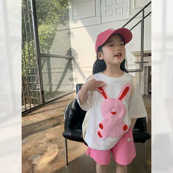 Футболка для девочек, летняя новая детская футболка с корейским рисунком, детская повседневная нижняя рубашка, детский топ с короткими рукавами для девочек