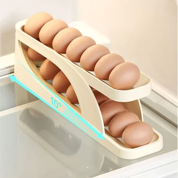 Холодильник Дозатор яиц Автоматическая Прокрутка Держатель для яиц Ящик Для Хранения Корзина Для яиц Контейнер Органайзер Горка Дозатор Яиц
