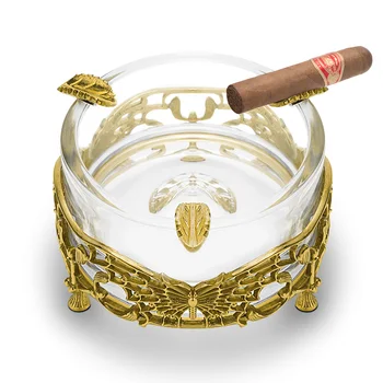 Хрустальная пепельница для сигар Роскошная коллекция Круглая съемная большого диаметра с тремя канавками, медное основание Подходит для подарков 23EP14