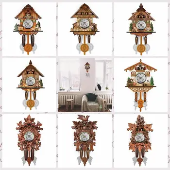 Часы Настенные деревянные с маятником, винтажные часы, детская птица с Кукушкой, Подвесной ретро 3D Звон курантов, Лесная Тихая Декоративная комната