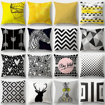 Черно-желтый чехол для подушки с геометрическим рисунком, чехол для диванной подушки