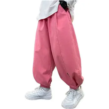 Шаровары для мальчиков большого размера, свободные детские брюки, детские розовые брюки для подростков, весенне-осенние спортивные брюки 5-14 лет