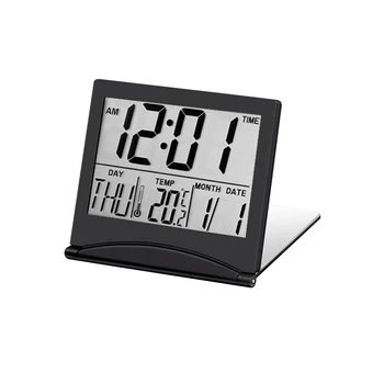 Электронный складной ЖК-цифровой будильник, настольные часы с температурой, гигрометр, метеостанция, настольные часы, черный