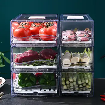 Ящик для хранения Вместительный контейнер для продуктов, Штабелируемый холодильник, ящик для хранения пищевых продуктов, не содержащий Бисфенола А, Органайзер для овощей на кухне